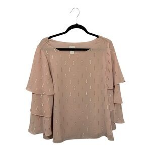 Chico’s Blush Pink Tiered Sleeve Blouse with Gold Accents